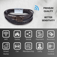 Bracelet NFC en coquille de noix de coco avec chaîne en cuir et boucle magnétique, cadeau NFC, cadeaux RFID, étiquette de contrôle d'accès, bracelet intelligent sans application, OEM/ODM