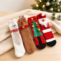 Chaussettes de Noël pour femmes, en polaire corail, automne et hiver, extra épaisses et chaudes, chaussettes de sol avec petit renne