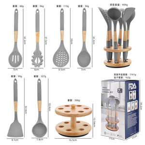 Ensemble d'ustensiles de cuisine en silicone à manche en bois résistant à la chaleur, 7 pièces, avec spatule, cuillère à soupe et support de rangement rotatif - Product Image 5