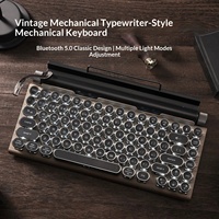 In Stock Round Keycaps 5.0 Dual Mode Retro Typewriter Mechanical Keyboard Mouse Combo Blue Switch Wholesale