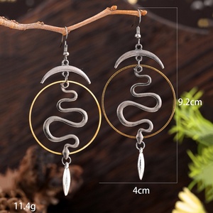 Pendientes Góticos Punk Ojo del Diablo con Luna de Plata Antigua, Cruz Larga Metálica, Accesorios de Moda para Halloween, Joyería de Aleación - Product Image 3