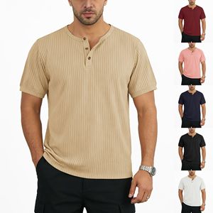 Men's Ribbed <b>Henley</b> T-Shirt <b>Short</b> <b>Sleeve</b> Regular Fit 100% Cotton Knitted Breathable Casual Wear - Product Image 1