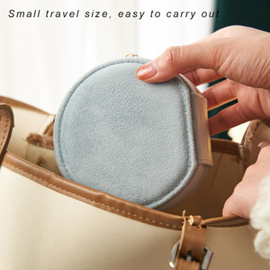 Wholesale Custom Travel Pink Jewellery Storage Case Logo Small Green Portable <strong>Round</strong> Velvet <strong>Jewelry</strong> <strong>Box</strong> With Mirror - Product Image 4