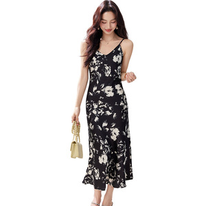 V-neck Floral Print Slip Dress Women's Acetate Fabric Casual Daily Wear Mid Length - Product Image 5