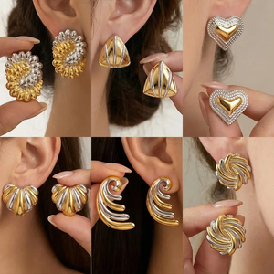 Pendientes Geométricos de Acero Inoxidable 304 con Baño de Oro de 18K, Joyería Elegante para Mujer, para Fiestas y Eventos - Product Image 5