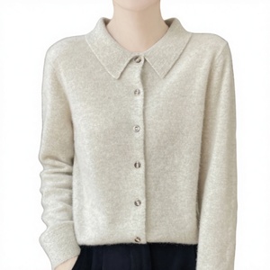 100% Pure Wool <b>Women's</b> Vintage Solid <b>Cardigan</b> Turn-Down Collar Long Sleeve Autumn New Loose Fit Slimming Knit <b>Button</b> - Product Image 3