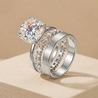 Ensemble de bagues de luxe en argent 925 avec zircone cubique 8A taille coussin 4 carats et moissanite pour femme, idéal pour mariage, alliance en moissanite