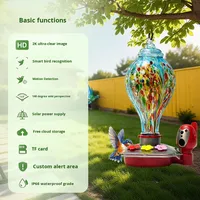 Distributeur d'eau solaire pour colibris, mangeoire à oiseaux en verre pour extérieur avec surveillance par application, observation des oiseaux et prévention des fourmis par IA