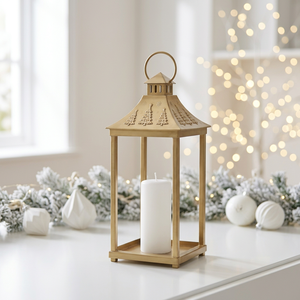 Latest Hot Selling Christmas Collection <b>Brass</b> Antique Metal Candle <b>Lantern</b> with Embossed Tree Design - Product Image 1