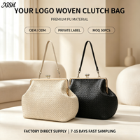 Tas Selempang Wanita Kapasitas Besar Desain Niche Eropa Amerika, OEM ODM Logo Kustom, Tas Kulit Anyaman dengan Klip