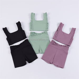 Mode <span class=keywords><strong>taille</strong></span> personnalisée Double couches volants conception Yoga Boutique tenues OEM / ODM athlétique filles course ensemble de vêtements de sport 2025 - Product Image 3