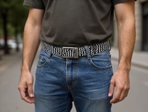 Men's <b>Elastic</b> <b>Belt</b> 3.5cm 125cm Alloy Pin Buckle Casual Style Fabric <b>Belt</b> - Product Image 2