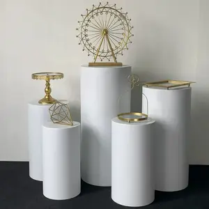 Suministros de decoración de boda 2024, accesorios de mesa de postre cilíndricos blancos, juego de soporte de pedestal cilíndrico para mesa de postre