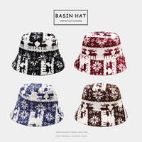 Chapeau Bob Doux en Polaire Motif Cerf et Flocon de Neige Unisexe Automne Hiver Chaud pour Fêtes de Fin d'Année et Activités de Plein Air, Chapeau de Pêcheur Personnalisable avec Logo, Fabrication en Usine