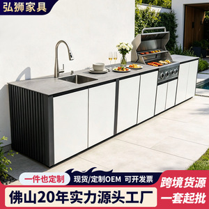 Îlot de cuisine extérieur avec évier et barbecue en acier inoxydable, design moderne, comptoir de bar imperméable pour cour - Product Image 2