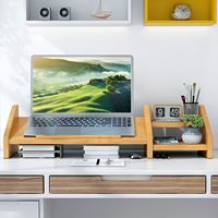 Support d'ordinateur portable en bambou pour bureau Support d'ordinateur portable réglable à 3 hauteurs avec étagère de rangement à 2 niveaux