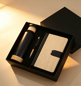 Coffret Cadeau Luxe Promotionnel : Carnet A5 en Bois à Couverture Rigide, 100 Feuilles, Reliure Cousue, Journal de Bureau Personnalisé avec Stylo - Product Image 1