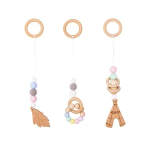 Hot Sale Eco-Friendly Educational Natural Indoor Activity Play Wooden Baby Gym Hanging Toy