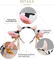 E0027 Serre-tête à oreilles de vache Cerceau à poils d'animaux avec nœud Ruban Cloche Serre-tête à oreilles de vache et cornes Accessoire pour déguisement