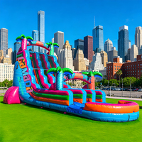Toboggan aquatique gonflable double piste Commercial Tropics Jungle avec piscine à jets d'eau et château gonflable combiné pour location de fêtes en extérieur