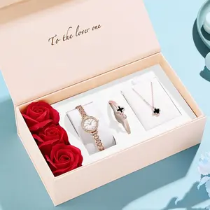 wholesale Valentine gift women waterproof 30m zircon bracelets jewelry set stainless steel Quartz watches with box