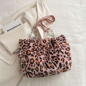 Bolso de mano de felpa con estampado de leopardo, bolso de mano de piel sintética a la moda, bolso de hombro diario para mujer a la moda - Product Image 5