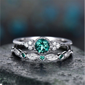 Women's Zircon Ring Green <b>Micro</b> Pave Imitation Emerald Engagement Ring Flower Shape Jewelry - Product Image 1
