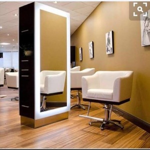 New Modern <strong>Double</strong> <strong>Sided</strong> Wooden <strong>Salon</strong> Station Styling <strong>Mirror</strong> for Barbershop with LED Light and Sockets - Product Image 1