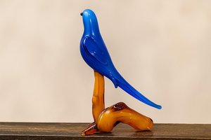Blue Glass Parrot Figurine On Amber <b>Branch</b> Modern Desk Decor Hand Blown Crystal Ornament Single Piece Office Accessory - Product Image 3