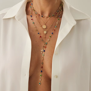 Collar con Colgante de Cruz con Incrustaciones de Diamantes y Perlas, Estilo Hip-Hop Europeo Americano, Cadena de Bambú, para Mujer, a <span class=keywords><strong>la</strong></span> Moda - Product Image 1