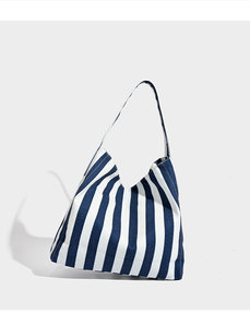 מותאם אישית מודל מפעל בד טוטה תיק מגנטי אבזם מגנטי קניות בד כותנה הכתף תיק פסים לנשים - Product Image 3