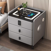 Table de chevet intelligente multifonctionnelle avec chargeur sans fil, armoire de rangement, haut-parleur Bluetooth, dessus en verre, table de chevet à 3 tiroirs