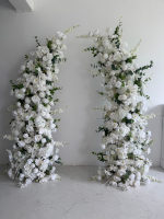 Vente en gros : Arche florale 3D en soie artificielle blanche, arrangement floral pour mariage, toile de fond florale de luxe pour banquets de mariage en intérieur