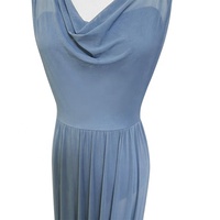 BC032018 Baili Blue Cowl Neck Draped Back Mesh Ballet Lyrical Dance Dress Long Sleeveless Costume Competition Dancewear Adults
