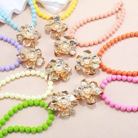 Collier pendentif fleur perlée colorée pour femme, plaqué or, zircon, bijoux fantaisie, vente en gros