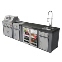 Cuisine moderne et luxueuse en acier inoxydable pour villa, réfrigérateur combiné avec îlot, gril à gaz intégré, comptoir en MDF