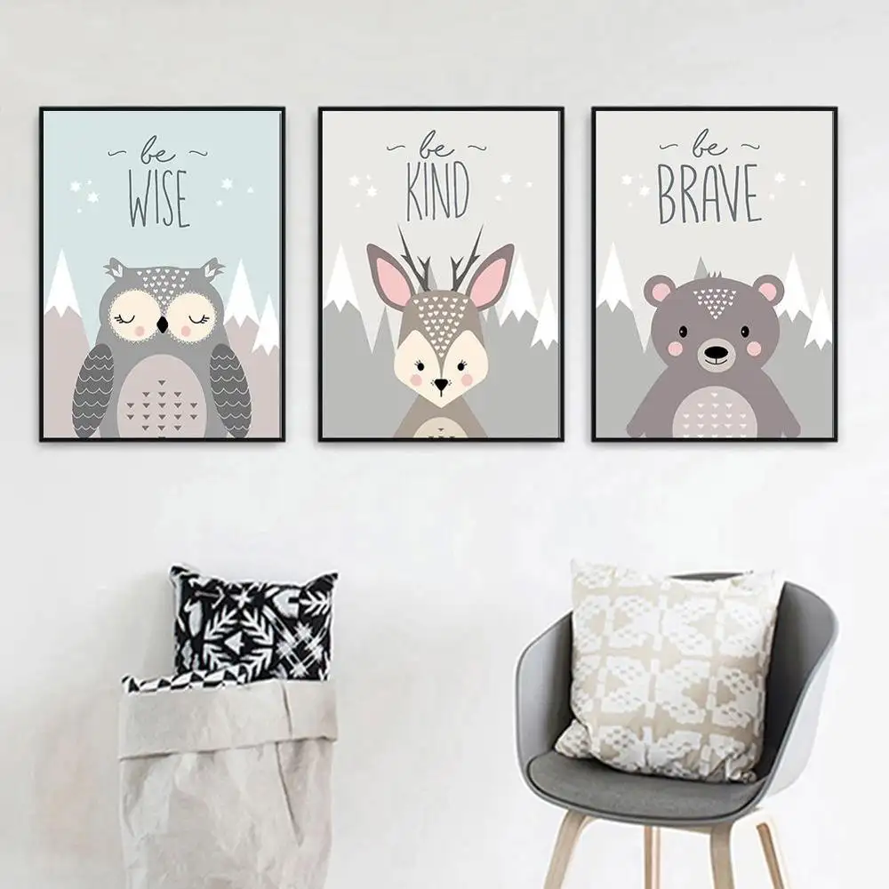 canvas painting cute Cartoon Fox Owl Deer Nordic Canvas Painting Art Print Poster Wall paintings Children Bedroom Home Decor
