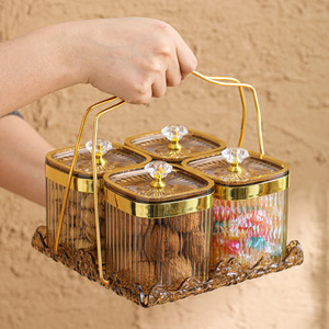 Factory custom wholesale kitchen and household grain storage containers, iron racks, fruit trays, gold-rimmed plastic airtight - Product Image 3