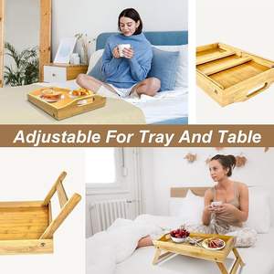 Plateau de lit en bambou Jambes pliantes Plateau de petit-déjeuner léger et écologique pour manger Vaisselle portable robuste pour ordinateur portable - Product Image 2