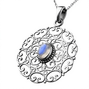 Pendentif en argent sterling 925 avec pierre de lune ovale, style vintage, bijoux unisexe, à porter au quotidien, pendentifs solitaires - Product Image 1