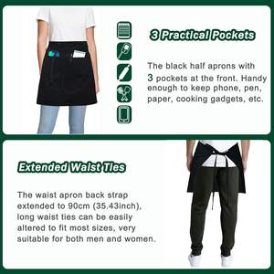 Tablier de chef serveur court tablier de taille noir avec 3 poches pour femmes hommes demi-tablier pour serveur nettoyage Barbecue - Product Image 3