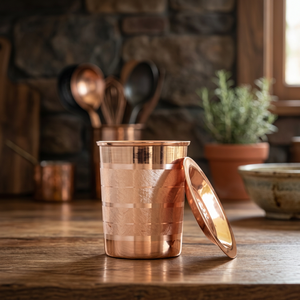 Vaso de Cobre con Tapa, Metal Chapado en Oro Sólido, Diseño Minimalista, Vajilla para Bebidas - Product Image 2