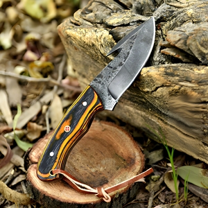 Cuchillo de hoja fija hecho a mano de grado industrial con mango de madera, punta de gota, acero al carbono, para camping, 8 pulgadas, hoja recta de 3 mm - Product Image 1