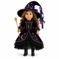Ensemble de costume de sorcière en velours pour poupée miniature en vinyle de 18 pouces, avec chapeau, bas en dentelle, bottes, baguette magique, tenue victorienne pour Halloween, compatible avec les poupées de 18 pouces