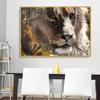 Seni Cetak Harimau dan Singa Modern, Gambar Hewan Hitam, Dekorasi Rumah Ruang Tamu Kamar Mandi, Lukisan Porselen Kristal