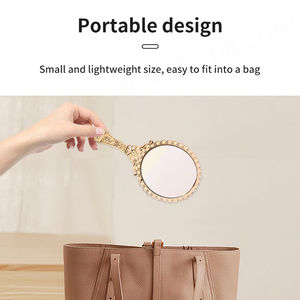 Offres Spéciales Miroir à main compact de maquillage de voyage vintage Miroir à main doré noir rose avec poignée - Product Image 5