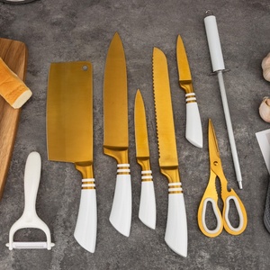 Juego de 9 Cuchillos de Cocina Profesionales Antiadherentes de Acero Inoxidable Dorado Titanio con Bloque - Product Image 4
