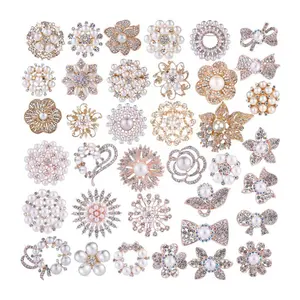 wholesale hot selling Crystal Rhinestones Flower Brooch Pin Set,for DIY Wedding Bouquets Decoration