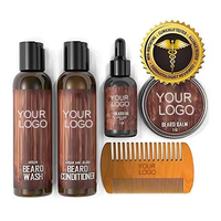 Kit de croissance de barbe de marque privée nettoyage huile de barbe roulante sérum rouleau baume à barbe soins de toilettage coffret cadeau