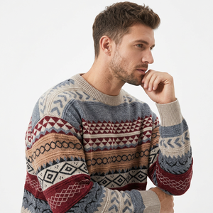 Suéter de Hombre Holgado con Estampado Geométrico Africano de Otoño-Invierno, Estilo Vintage a Rayas, Antiarrugas y a la Moda - Product Image 5